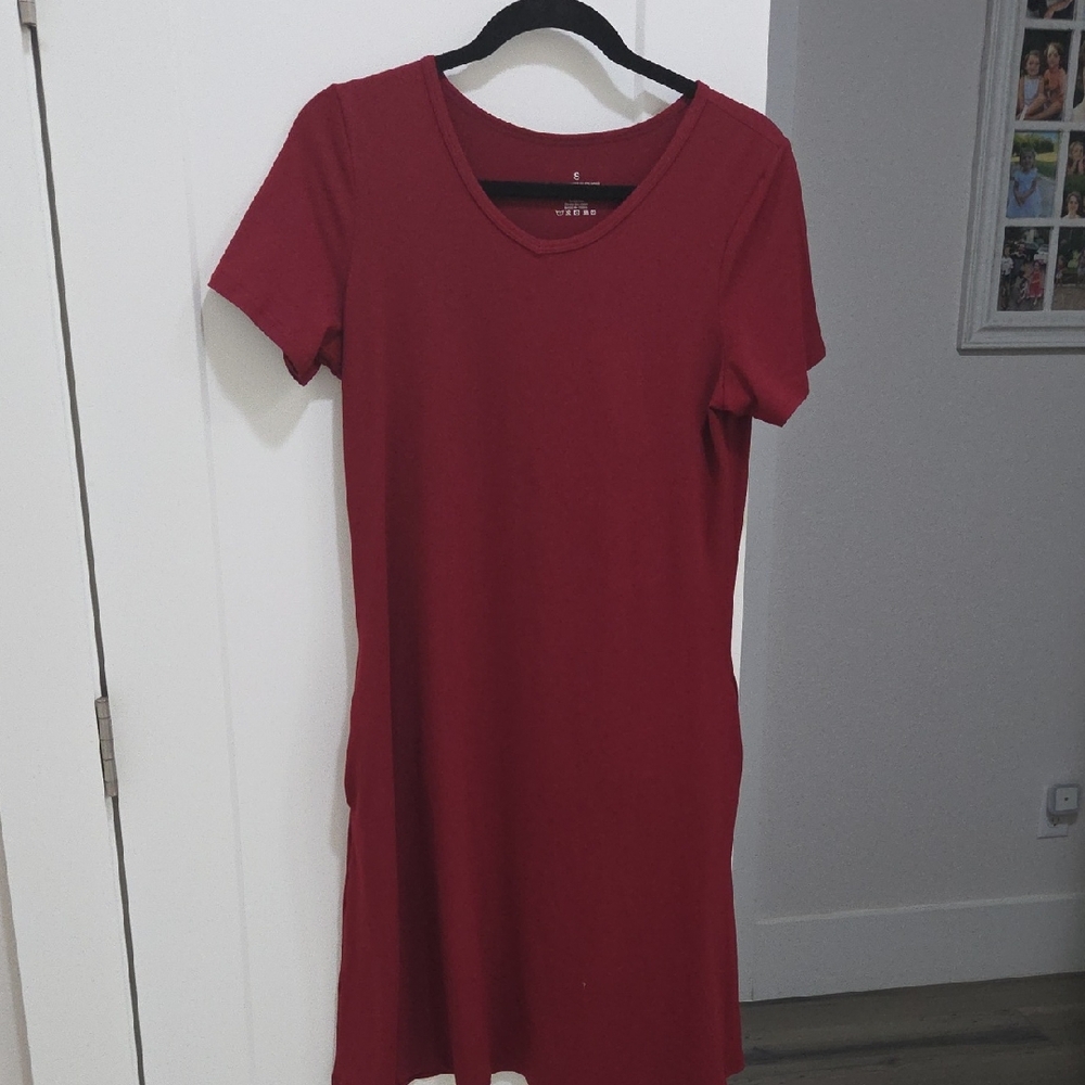 Casual Red V-Neck Short Sleeve Mini Dress